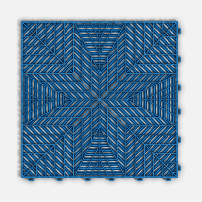 ULTRAFLUX garage floor tile in Riviera Blue, underside showing the ventilation channels
