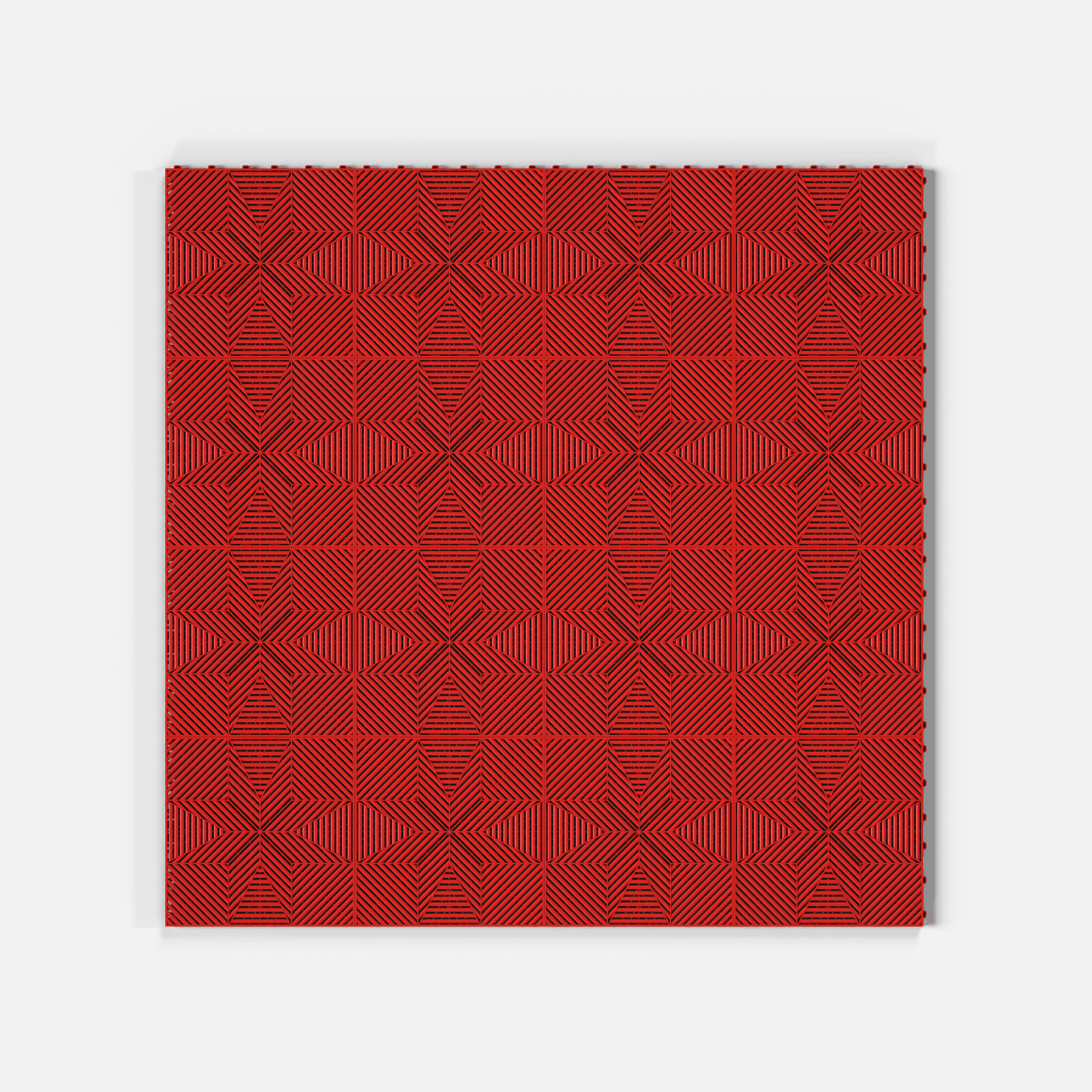 ULTRAFLUX garage floor tile in Rosso Red, sixteen tiles laid in a four by four grid