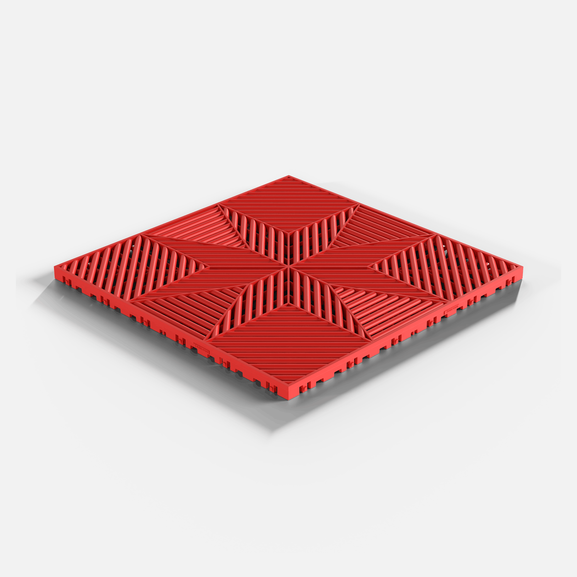 ULTRAFLUX garage floor tile in Rosso Red, laid floor seen from above at an angle