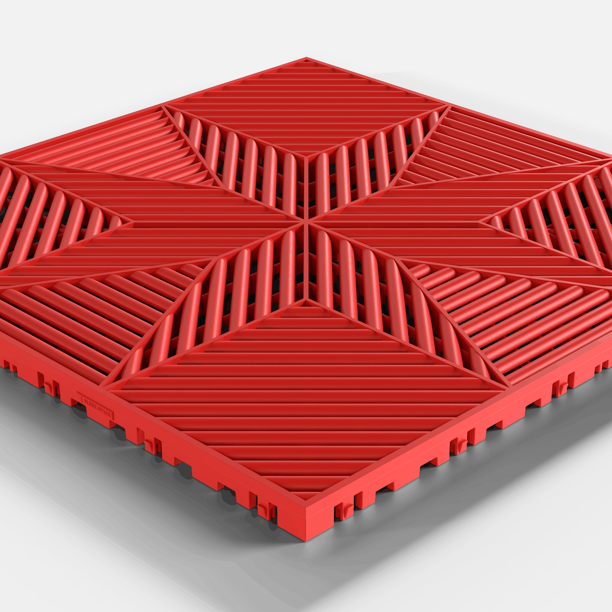 ULTRAFLUX garage floor tile in Rosso Red, single tile seen from a low angle