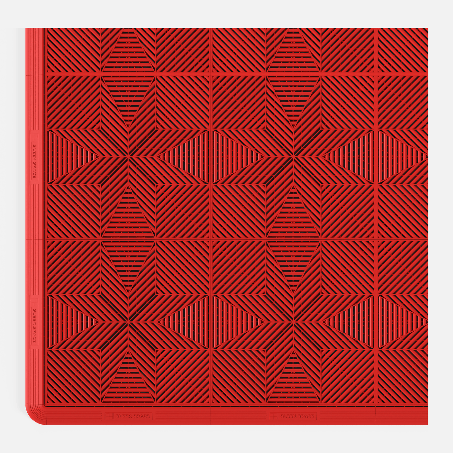 ULTRAFLUX garage floor tile in Rosso Red, with an edge ramp fitted
