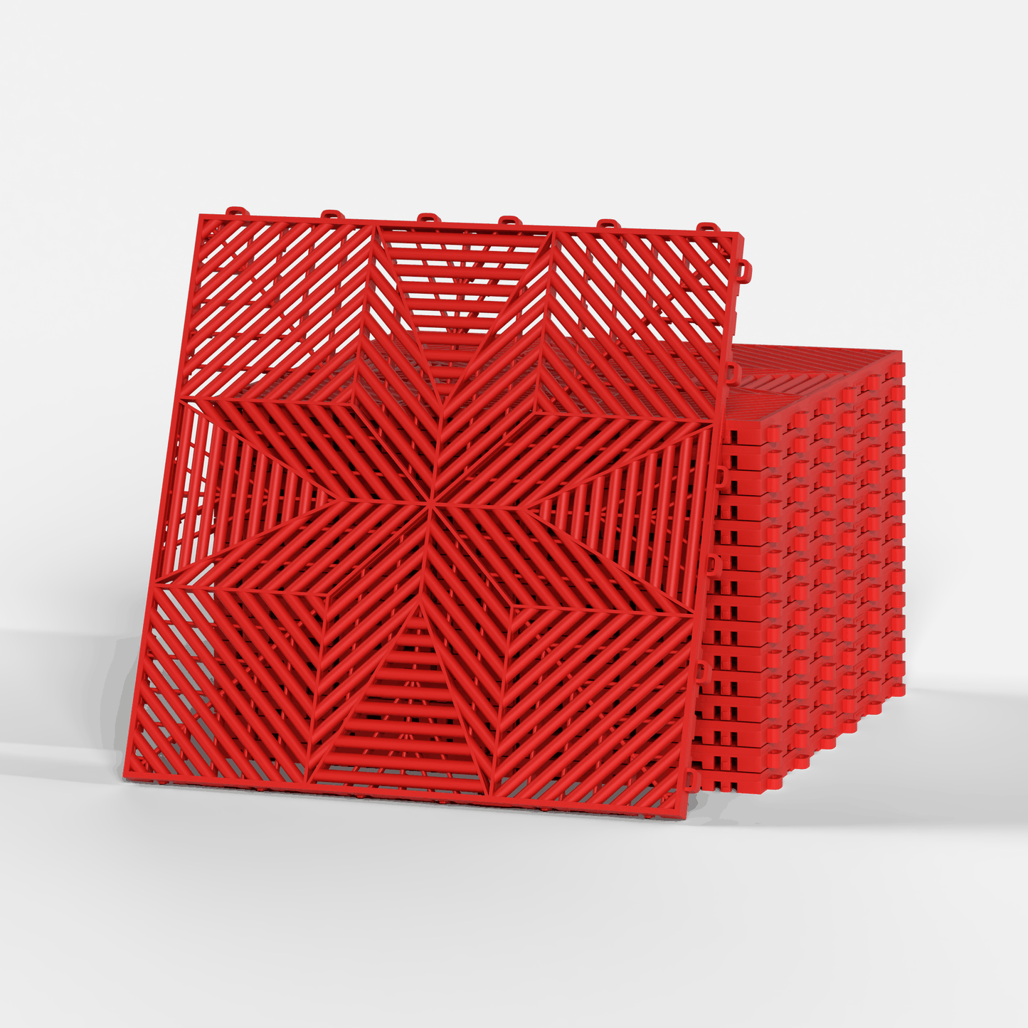 ULTRAFLUX garage floor tile in Rosso Red, a stack of tiles