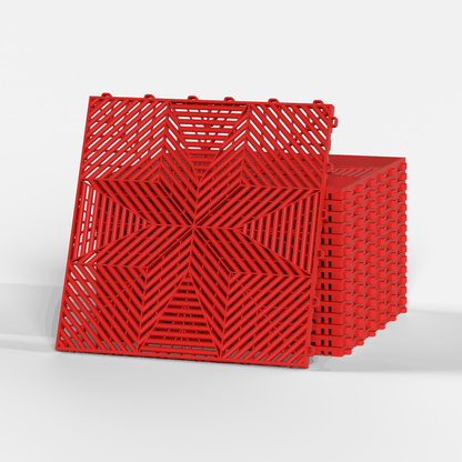 ULTRAFLUX garage floor tile in Rosso Red, a stack of tiles