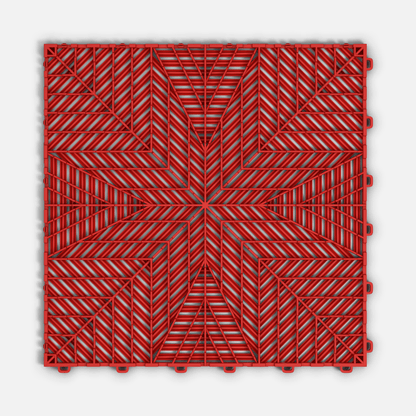 ULTRAFLUX garage floor tile in Rosso Red, underside showing the ventilation channels