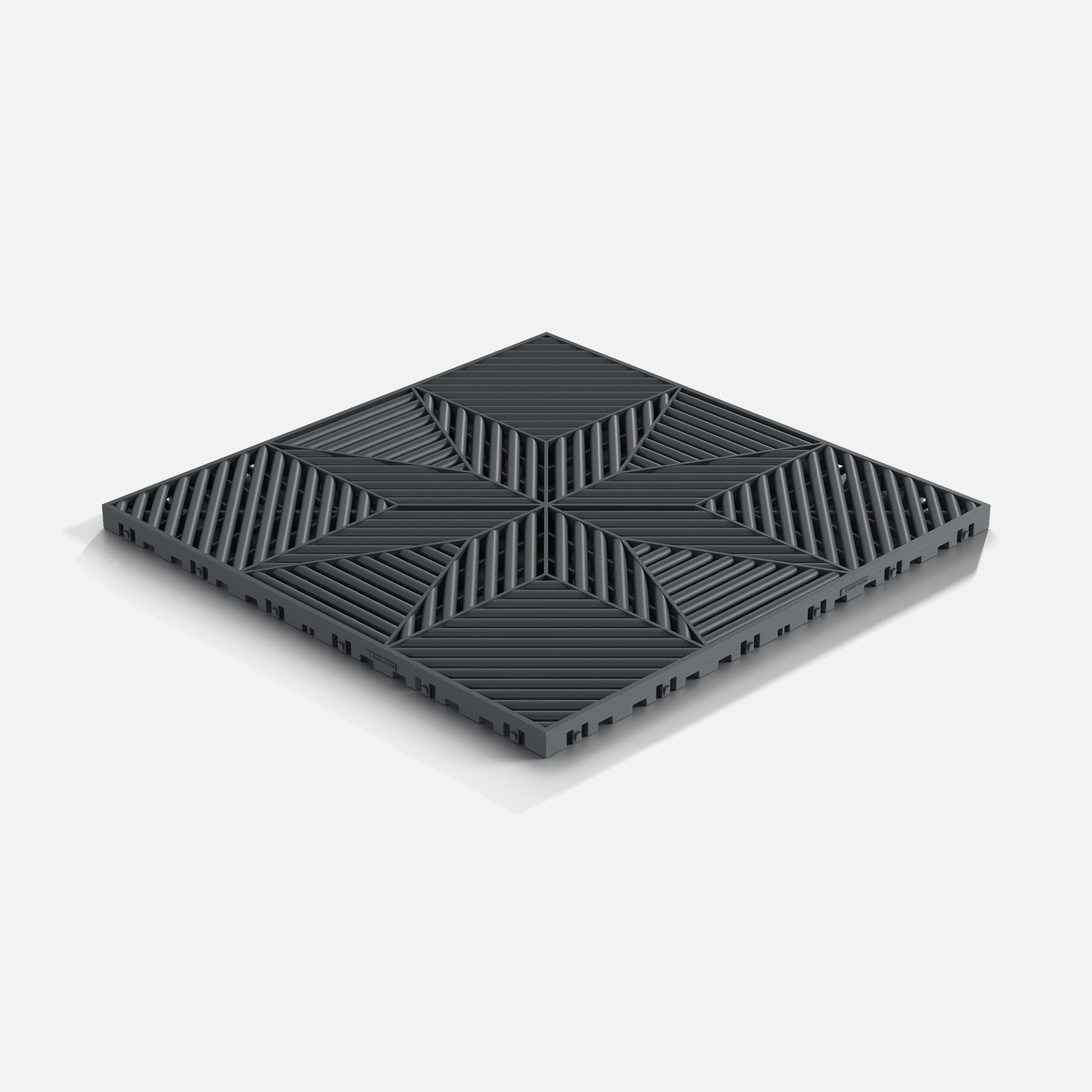ULTRAFLUX garage floor tile in Stealth Grey, laid floor seen from above at an angle