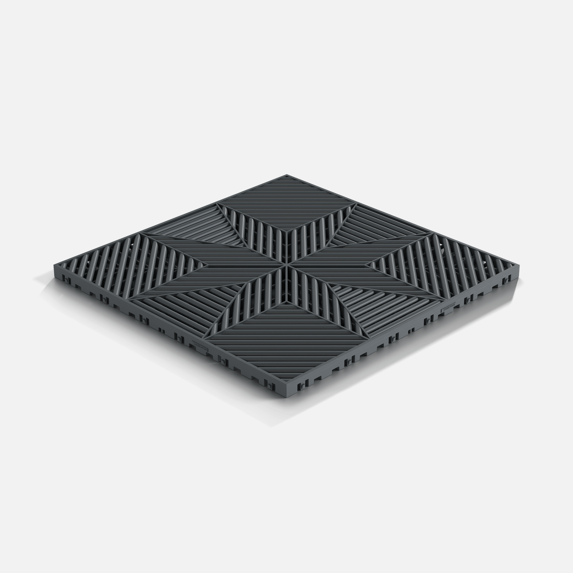 ULTRAFLUX garage floor tile in Stealth Grey, laid floor seen from above at an angle