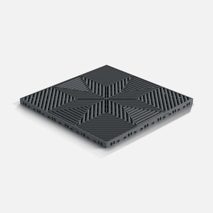 ULTRAFLUX garage floor tile in Stealth Grey, laid floor seen from above at an angle
