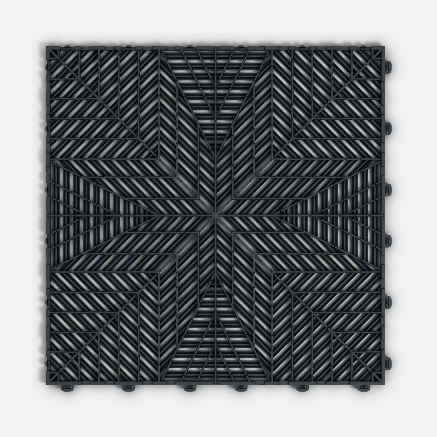 ULTRAFLUX garage floor tile in Stealth Grey, underside showing the ventilation channels