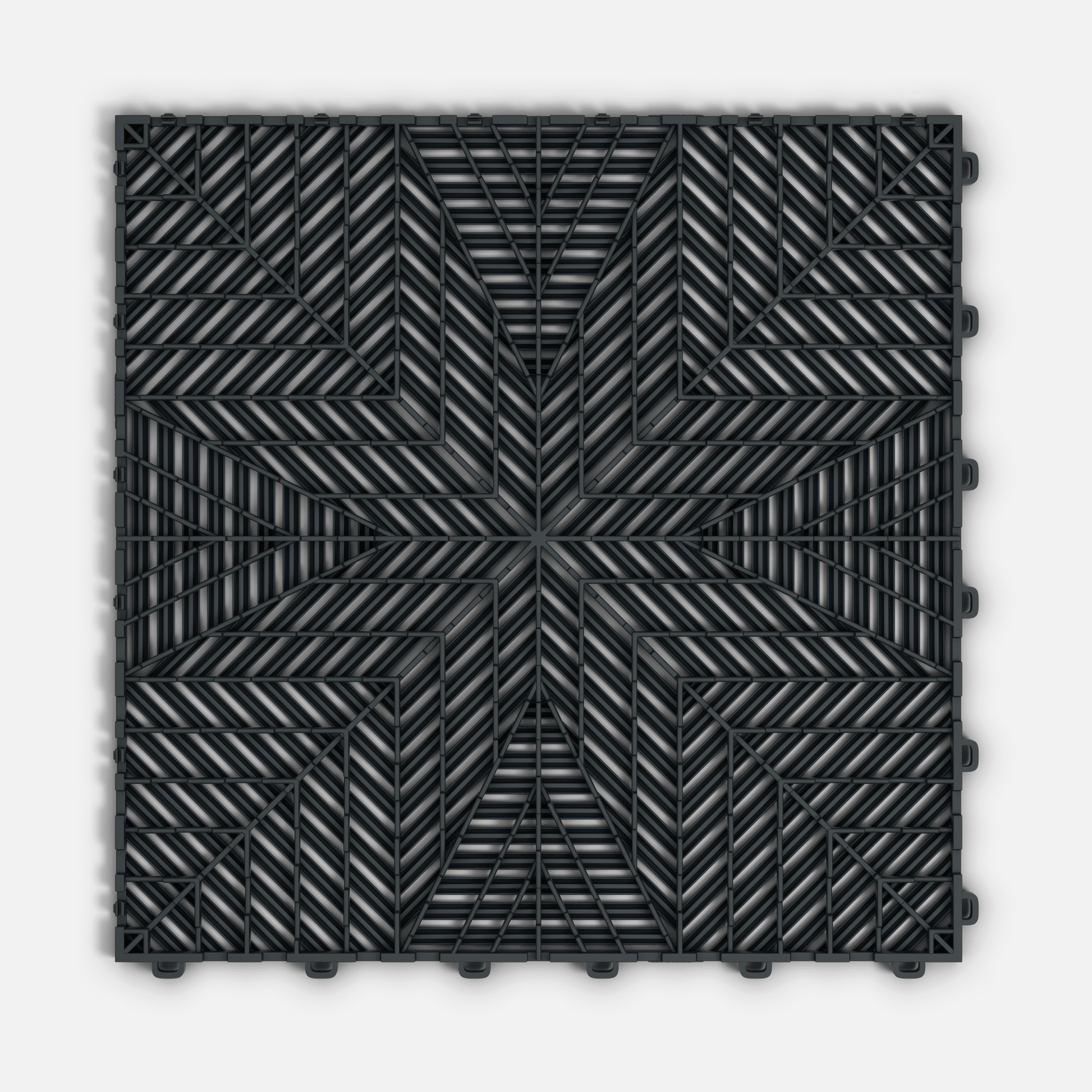 ULTRAFLUX garage floor tile in Stealth Grey, underside showing the ventilation channels