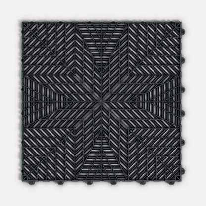 ULTRAFLUX garage floor tile in Stealth Grey, underside showing the ventilation channels