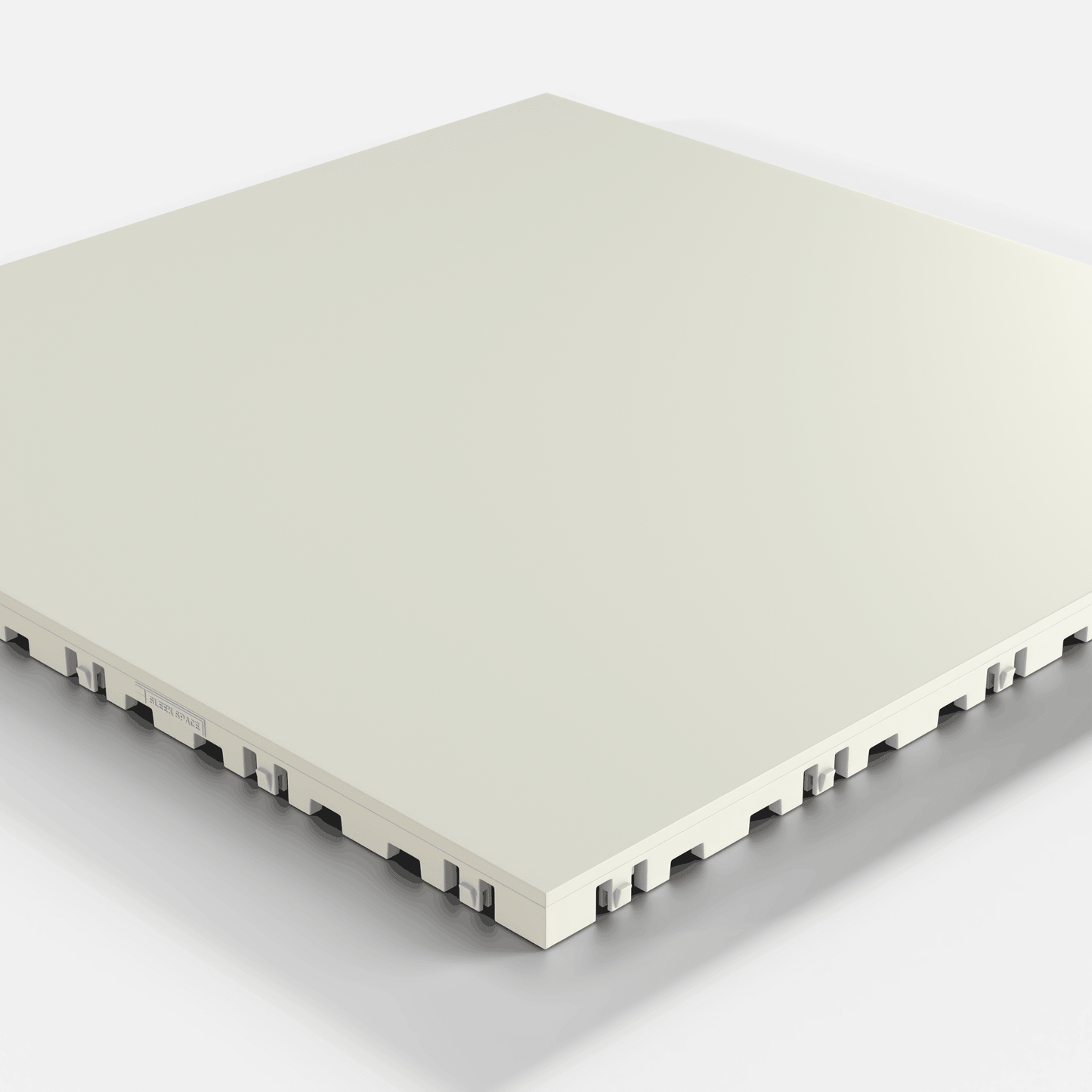ULTRATONE modular floor tile in Coastal Grey, single tile seen from a low angle