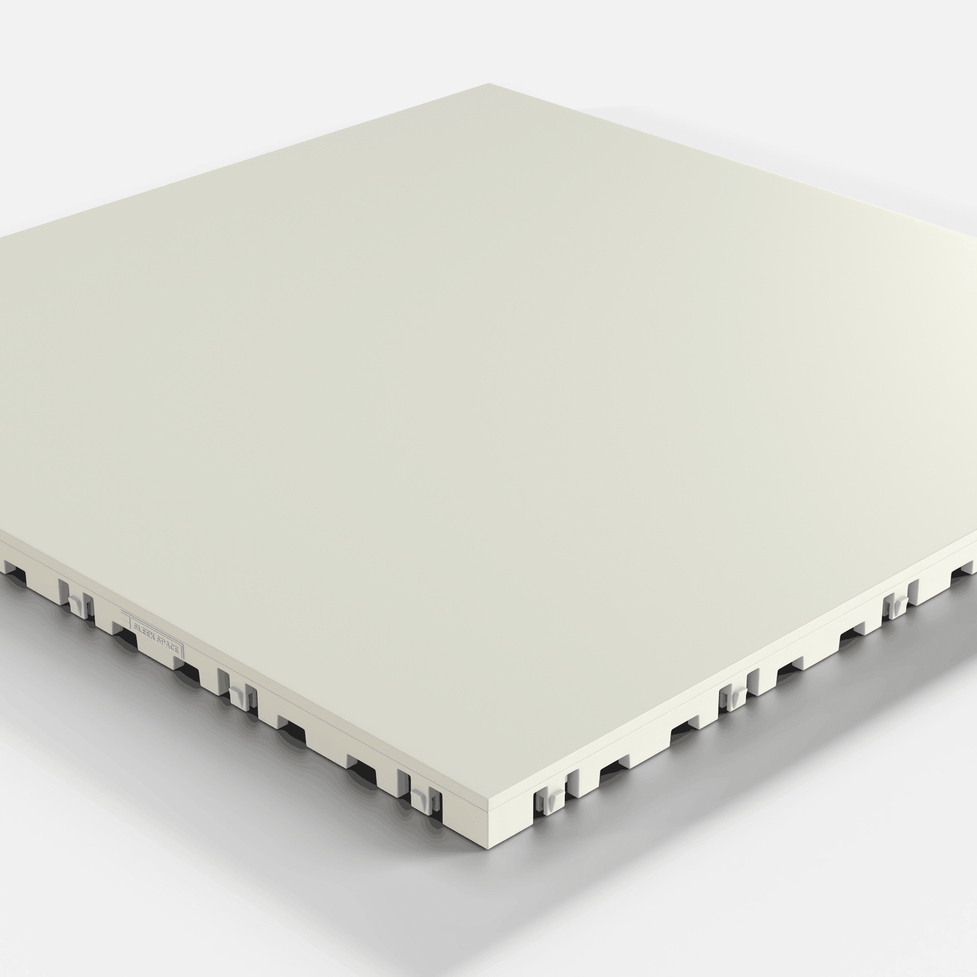 ULTRATONE modular floor tile in Coastal Grey, single tile seen from a low angle