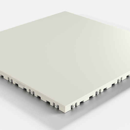 ULTRATONE modular floor tile in Coastal Grey, single tile seen from a low angle