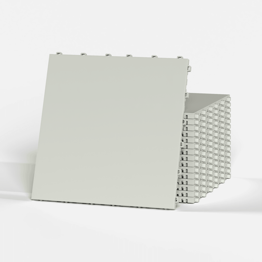 ULTRATONE modular floor tile in Coastal Grey, a stack of tiles