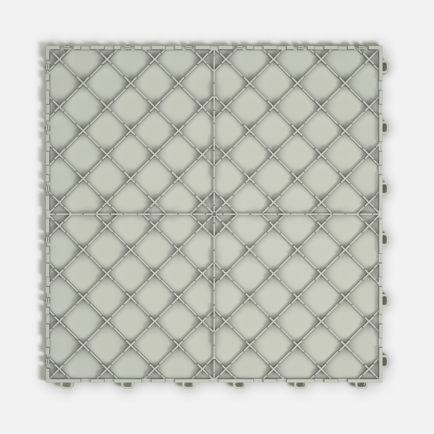 ULTRATONE modular floor tile in Coastal Grey, underside showing the support ribs and side airflow channels
