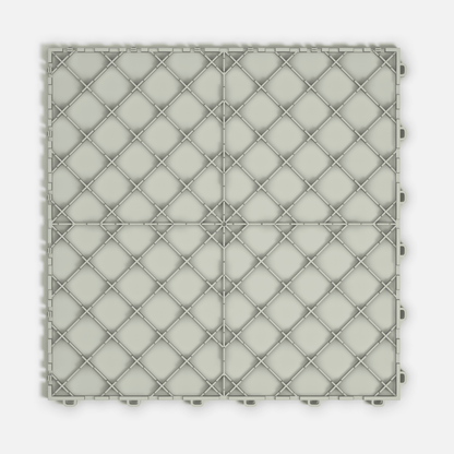 ULTRATONE modular floor tile in Coastal Grey, underside showing the support ribs and side airflow channels
