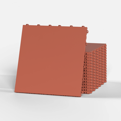 ULTRATONE modular floor tile in Outback Red, a stack of tiles