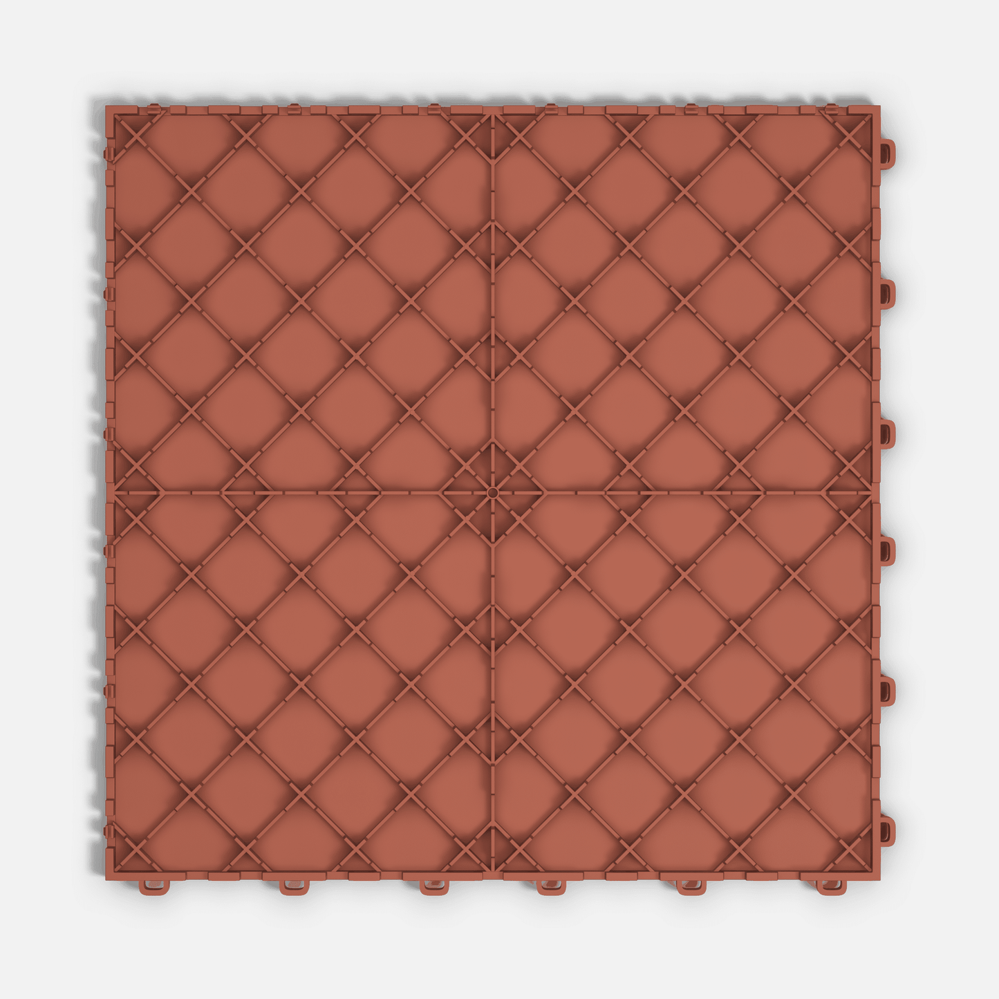 ULTRATONE modular floor tile in Outback Red, underside showing the support ribs and side airflow channels