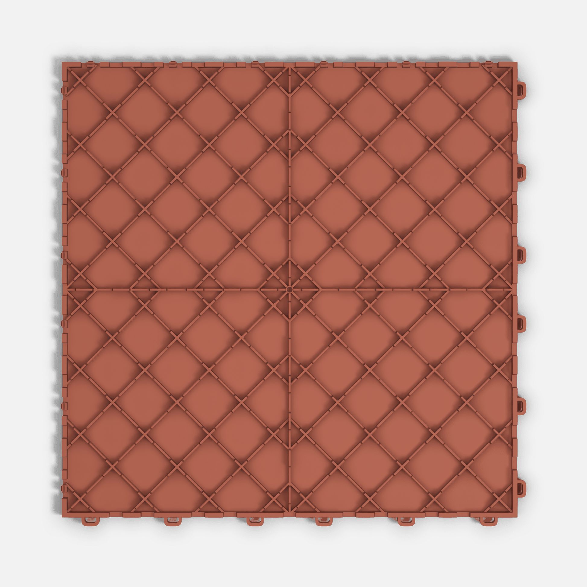 ULTRATONE modular floor tile in Outback Red, underside showing the support ribs and side airflow channels