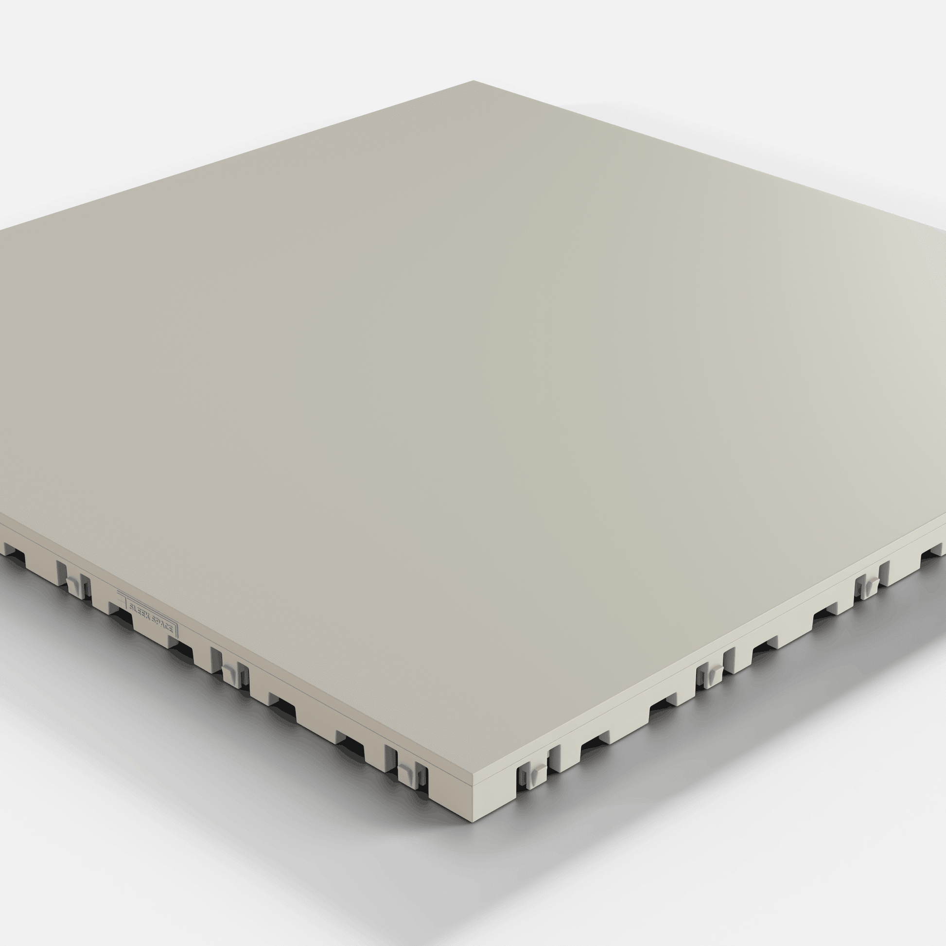 ULTRATONE modular floor tile in Pebble Beige, single tile seen from a low angle