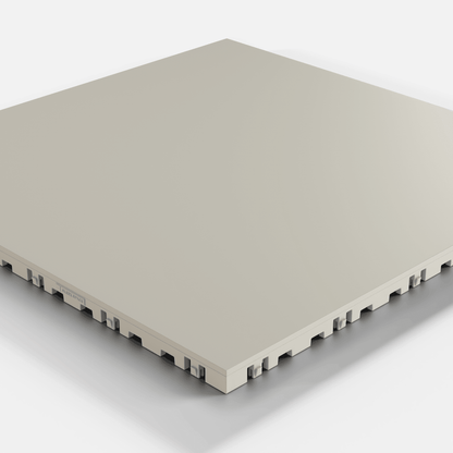 ULTRATONE modular floor tile in Pebble Beige, single tile seen from a low angle