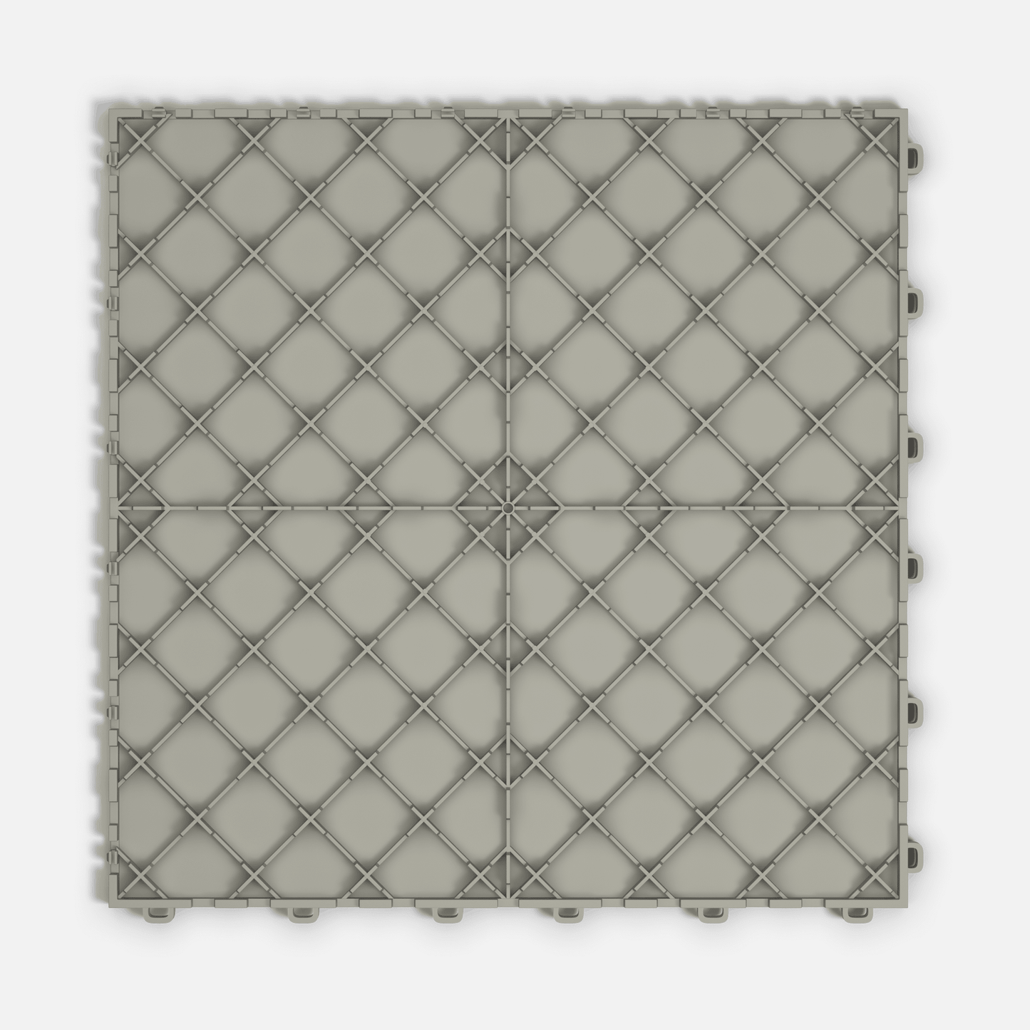 ULTRATONE modular floor tile in Pebble Beige, underside showing the support ribs and side airflow channels