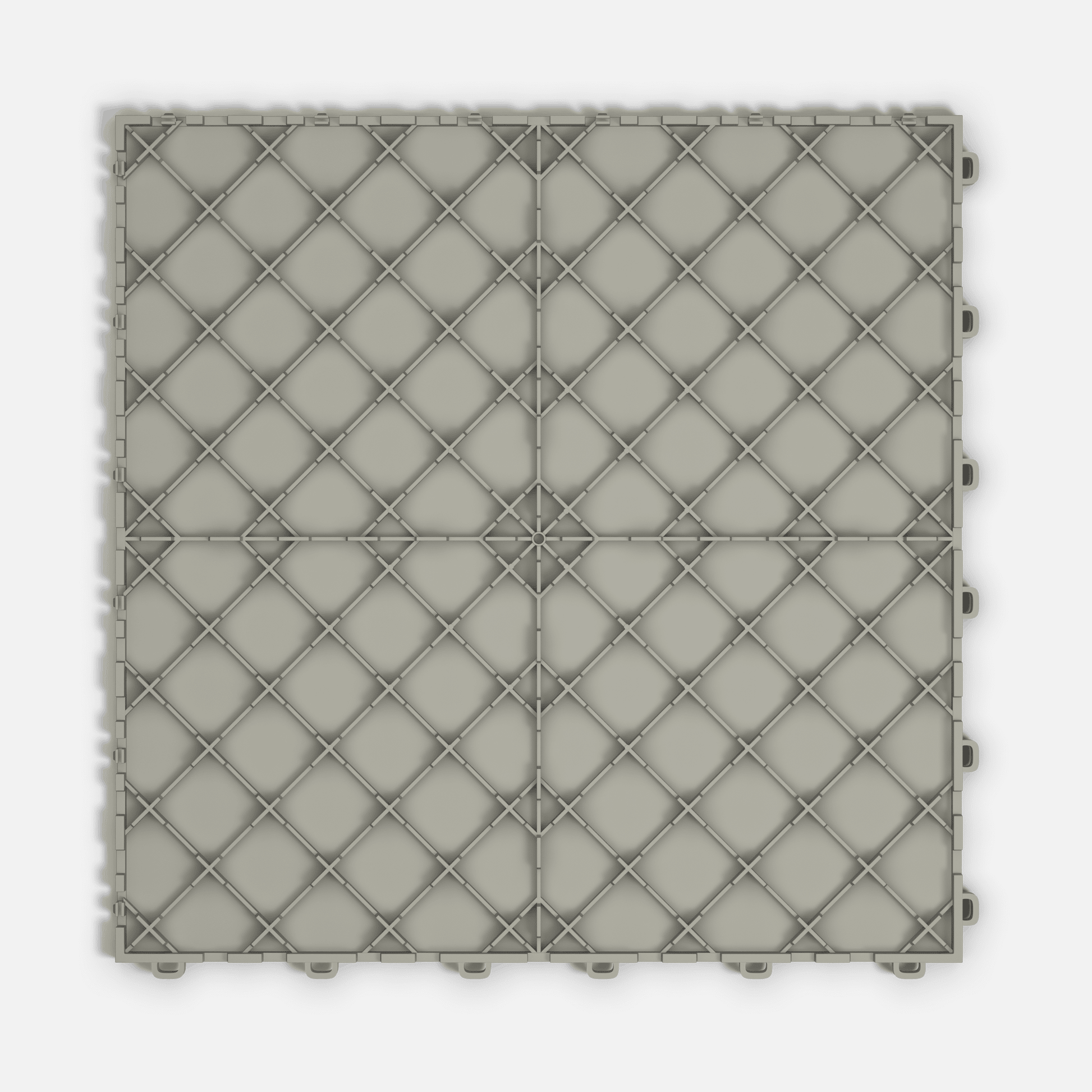 ULTRATONE modular floor tile in Pebble Beige, underside showing the support ribs and side airflow channels