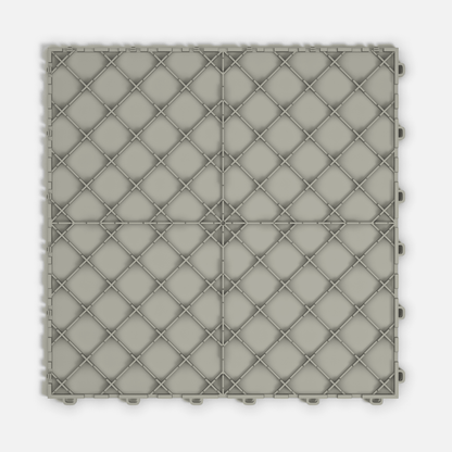 ULTRATONE modular floor tile in Pebble Beige, underside showing the support ribs and side airflow channels