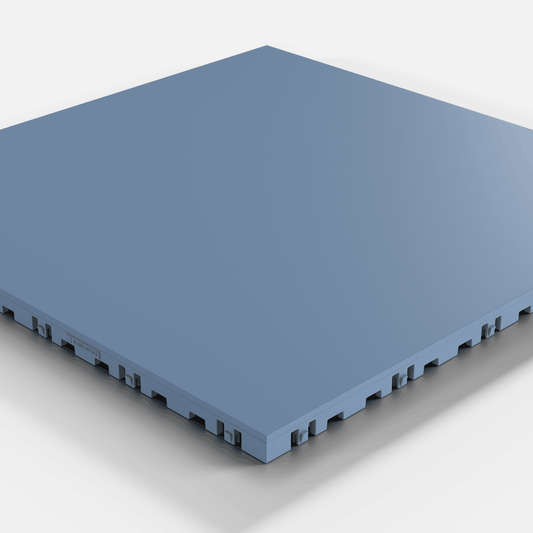 ULTRATONE modular floor tile in Steel Blue, single tile seen from a low angle