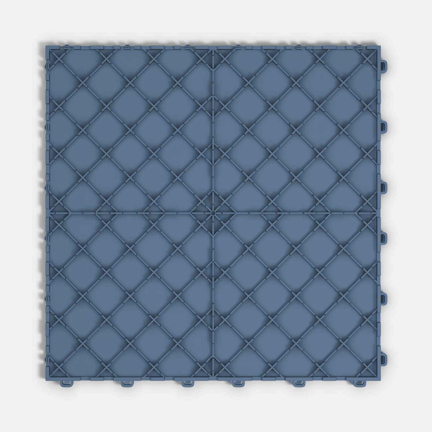 ULTRATONE modular floor tile in Steel Blue, underside showing the support ribs and side airflow channels