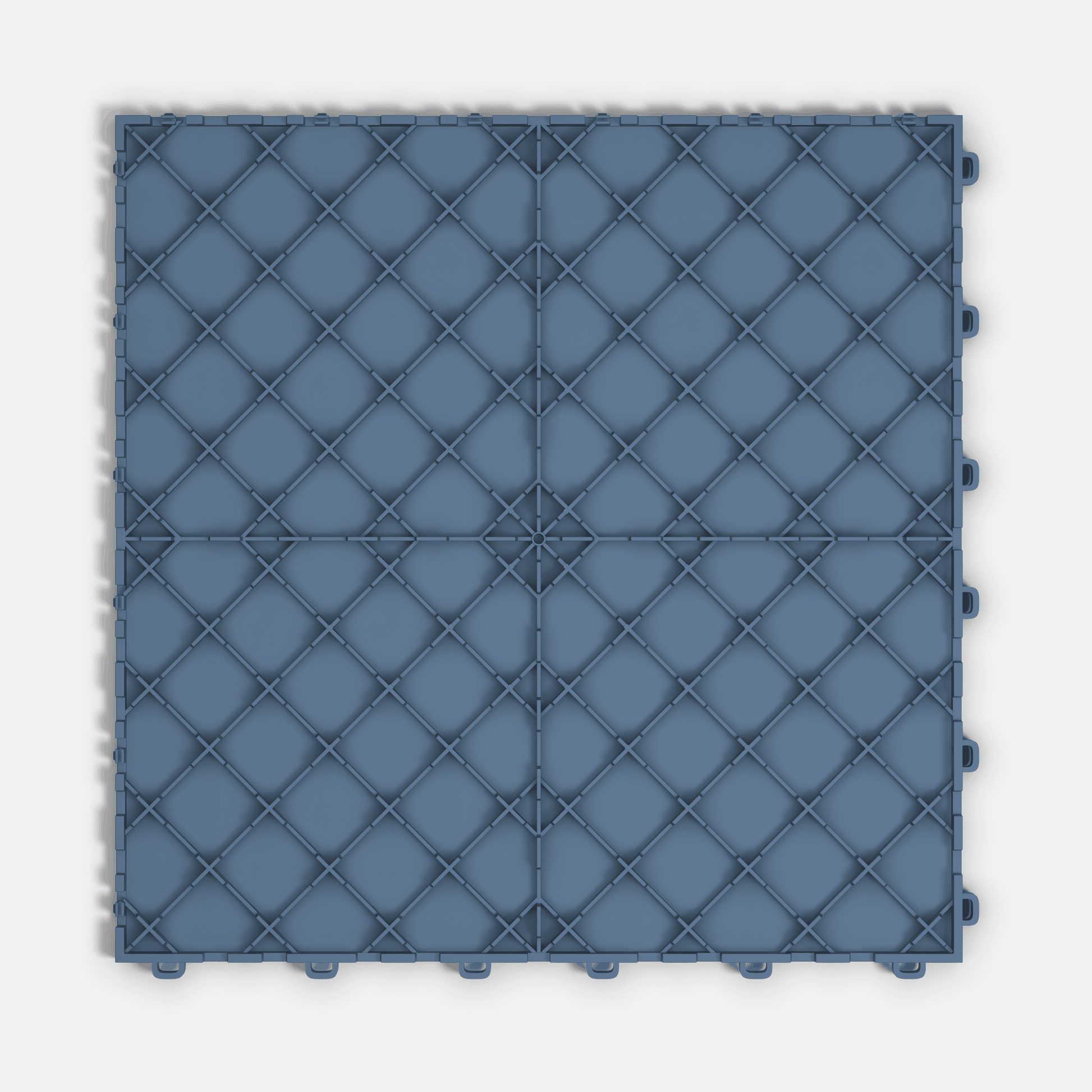 ULTRATONE modular floor tile in Steel Blue, underside showing the support ribs and side airflow channels