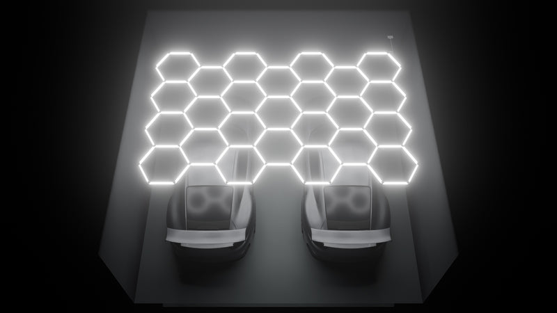 ULTRABEAM Hex Classic 25-Grid B lit in a double garage